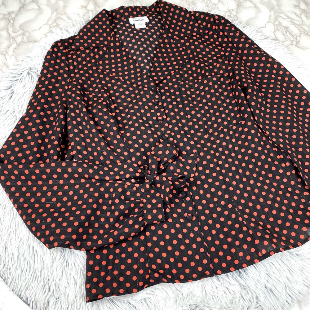 Unique Vintage Retro Sheer Polka Dot Button Down Blouse EUC